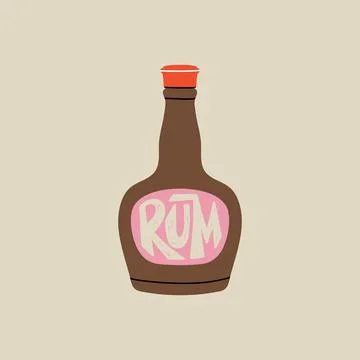 Hand drawn vector illustration of rum bottle, alcohol drink Stock Illustration