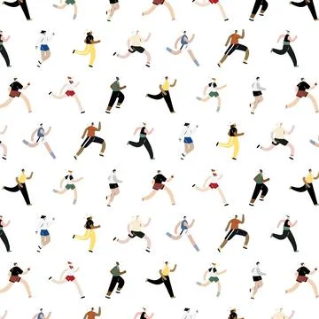 Hand drawn vector illustration of running and jogging people pattern. Illustrazione stock
