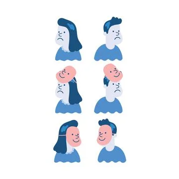 Hand drawn vector illustration of sad people under happy mask Stock Illustration