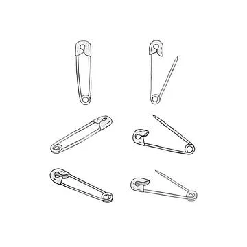 Hand drawn vector illustration of safety pin on white background. Stock Illustration