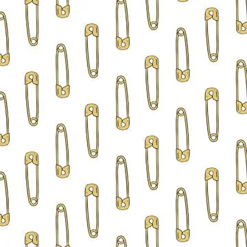 Hand drawn vector illustration of safety pin pattern on white background. 스톡 일러스트