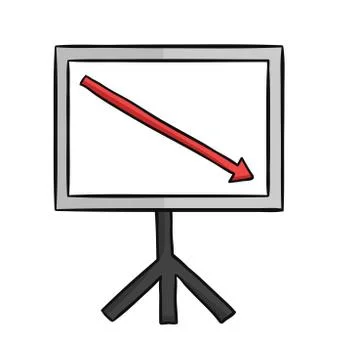 Hand drawn vector illustration of sales chart arrow moving down. Stock Illustration