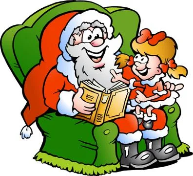 Hand-drawn vector illustration of an santa claus tells a story to an little g Stock Illustration