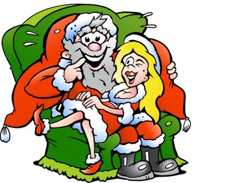 Hand-drawn vector illustration of an santa claus sitting with a cute christma Stock Illustration
