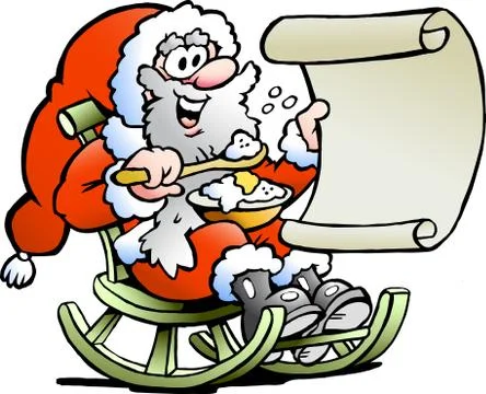 Hand-drawn vector illustration of an santa claus looks on his wish list Stock Illustration