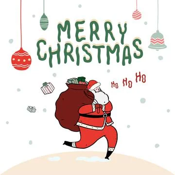 Hand drawn vector illustration of Santa Claus with sack full of gifts Stock Illustration