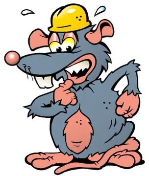 Hand-drawn vector illustration of an scared rat with yellow helmet Stock Illustration