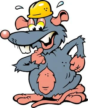Hand-drawn vector illustration of an scared rat with yellow helmet Stock Illustration