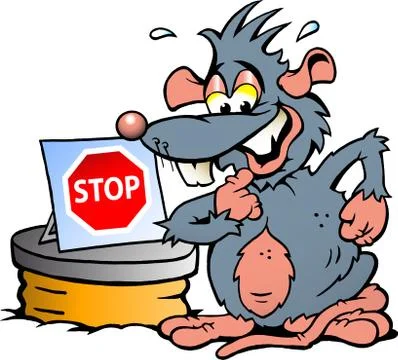 Hand-drawn vector illustration of  an scared rat standing in front  of sewer Stock Illustration