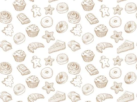 Hand drawn vector illustration - Seamless pattern with sweet and dessert. Y.. Illustrazione stock