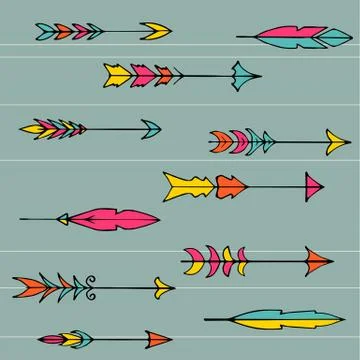 Hand drawn vector illustration. Seamless pattern with tribal arrows. Perfect  Stock Illustration