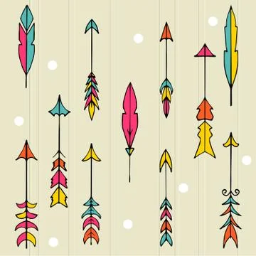Hand drawn vector illustration. Seamless pattern with tribal arrows. Perfect  Stock Illustration