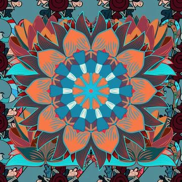 Hand drawn Vector illustration. Seamless flower pattern can be used for sketch, Illustrazione stock