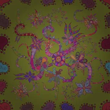 Hand drawn Vector illustration. Seamless flower pattern can be used for sketch, Stock Illustration