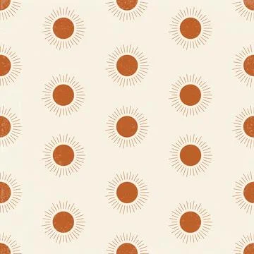 Hand drawn vector illustration seamless pattern with red sun. Mystic and simple Stock Illustration