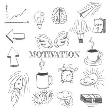 Hand drawn vector illustration set of motivation and buisness sign and symbol Stock Illustration