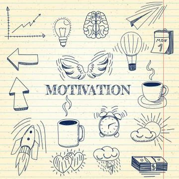 Hand drawn vector illustration set of motivation and buisness sign and symbol Stock Illustration