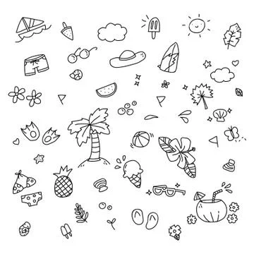 Hand drawn vector illustration set of travel, tourism and summer doodles Stock Illustration