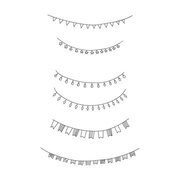 Hand drawn vector illustration of set of party celebration garlands, flags and Stock Illustration