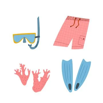 Hand drawn vector illustration of set with summer vacation water sport items Stock Illustration