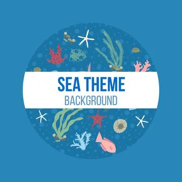Hand drawn vector illustration of set with under water sea animals and plants Stock Illustration
