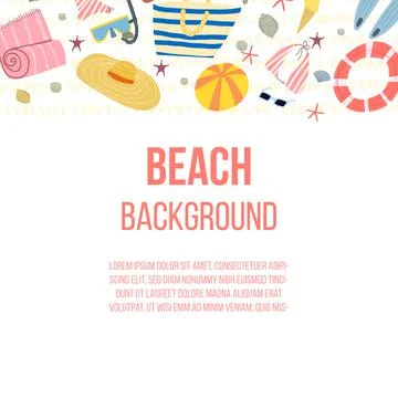 Hand drawn vector illustration of set with summer vacation beach set items hat Stock Illustration