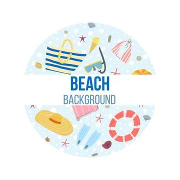 Hand drawn vector illustration of set with summer vacation beach set items hat Stock Illustration
