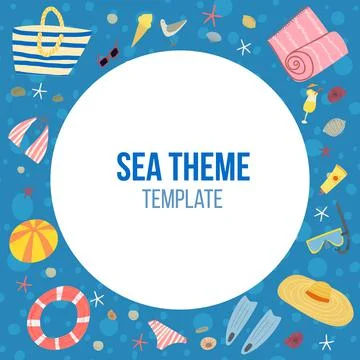 Hand drawn vector illustration of set with summer vacation beach set items hat Stock Illustration