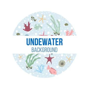 Hand drawn vector illustration of set with under water sea animals and plants Stock Illustration