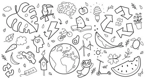Hand drawn vector illustration of a set of ecology concepts, designs, and i.. Stock Illustration