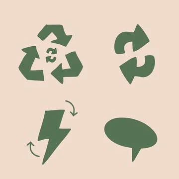 Hand drawn vector illustration of a set of ecology concepts, designs, and ico Stock Illustration