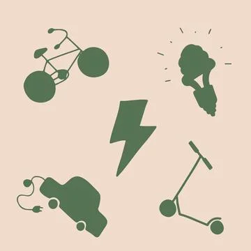 Hand drawn vector illustration of a set of ecology concepts, designs, and ico Stock Illustration