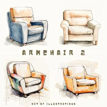 Hand drawn vector illustration of a set of armchairs in different colors Stock Illustration