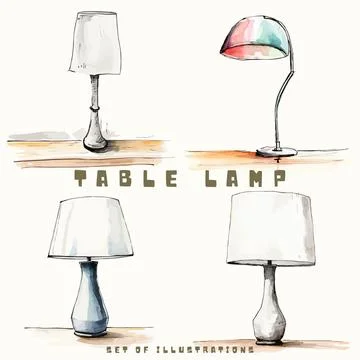 Hand drawn vector illustration of a set of lamps. Table lamps. Stock Illustration