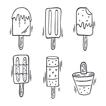 Hand drawn vector illustration set of various popsicles and ice cream 스톡 일러스트