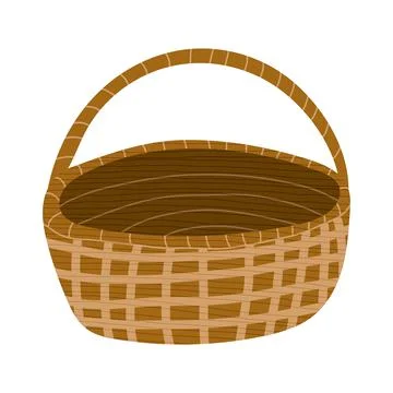 Hand drawn vector illustration of single traditional willow wicker basket wit Stock Illustration