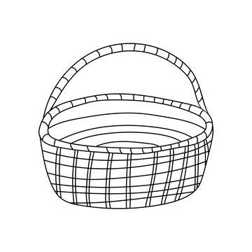 Hand drawn vector illustration of single traditional willow wicker basket with Stock Illustration