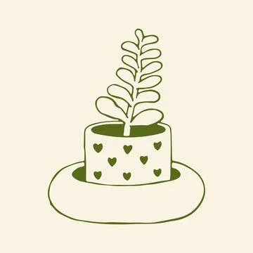 Hand drawn vector illustration of a small succulent plant in a cute heart Stock Illustration