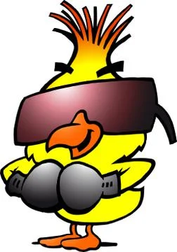 Hand-drawn vector illustration of an smart boxing chicken with cool sunglass Stock Illustration