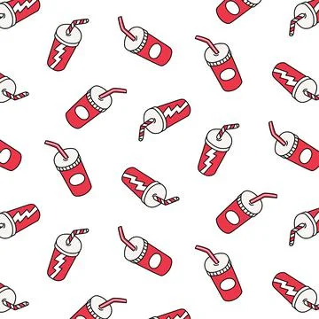 Hand drawn vector illustration of soft drink cup pattern in cartoon style. Illustrazione stock