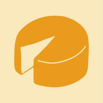Hand drawn vector illustration of a solid round cheese head with one piece cut Stock Illustration