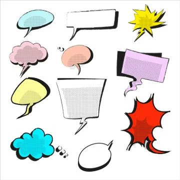 Hand drawn of vector illustration speech bubble colorful set. Style pop art Stock Illustration
