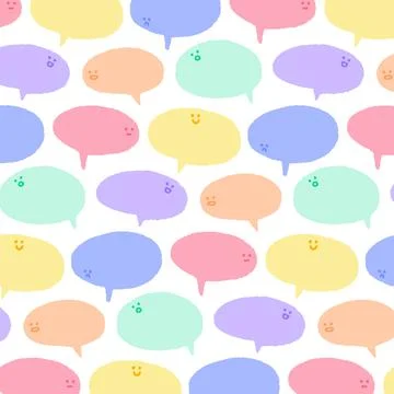 Hand drawn vector illustration of speech bubbles with face pattern. Stock Illustration