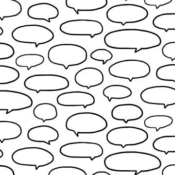Hand drawn vector illustration of speech bubbles pattern on white background. 스톡 일러스트
