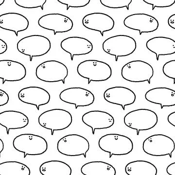 Hand drawn vector illustration of speech bubbles with face pattern. 스톡 일러스트