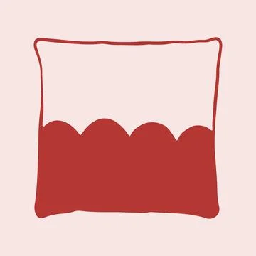 Hand drawn vector illustration of a square pillow with a stylish scalloped wave イラスト素材