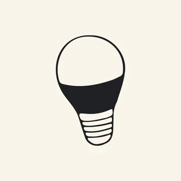 Hand drawn vector illustration of a standard LED light bulb. Simple black and Stock Illustration
