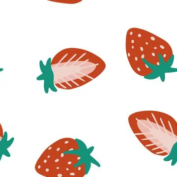 Hand drawn vector illustration of strawberry in abstract style. Seamless patt Stock Illustration