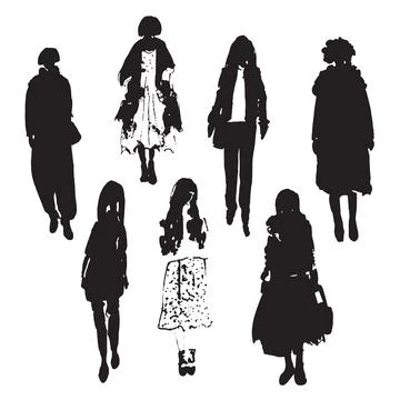 Hand-drawn vector illustration: stylized people. Watercolor sketches. Three Stock Illustration