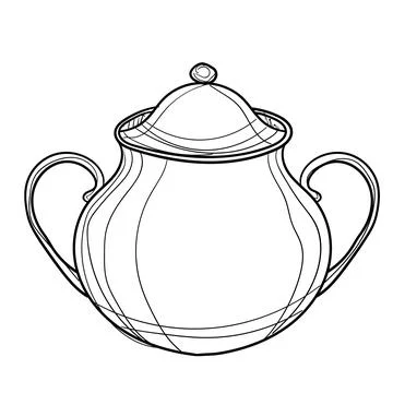Hand-drawn vector illustration of sugar bowl. With black circuit without fill on Stock Illustration